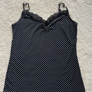White House Black Market Black Polka Dot Lace-Trim Slip